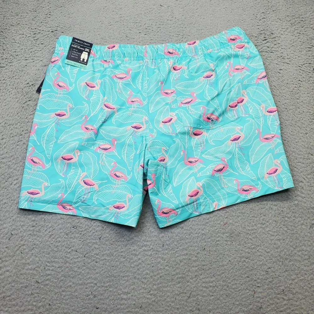 Trinity Coast‎ Swim Trunk Shorts Mens 2XL Multi Flamingo Print Mesh Lined UPF 50